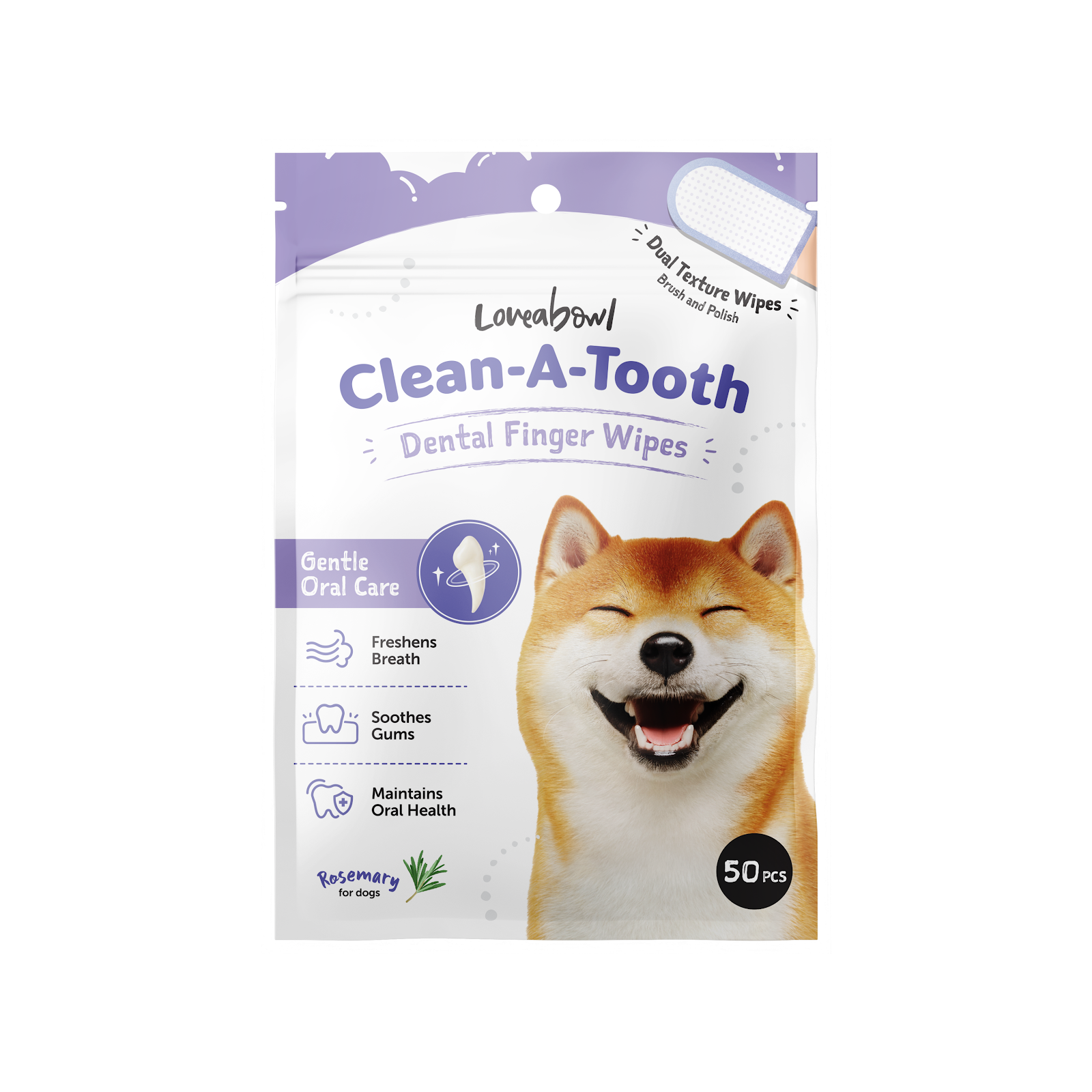 Loveabowl Clean-A-Tooth Dental Finger Wipes for Dogs | 50pc Dual-Texture