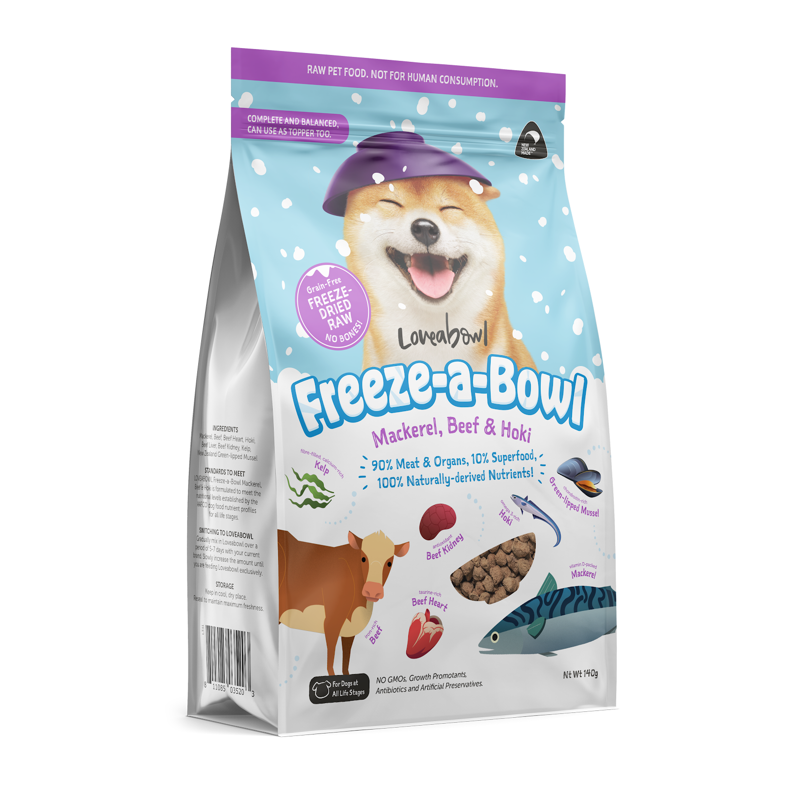 Loveabowl Freeze-a-Bowl Freeze-Dried Raw Dog Food | Mackerel, Beef & Hoki