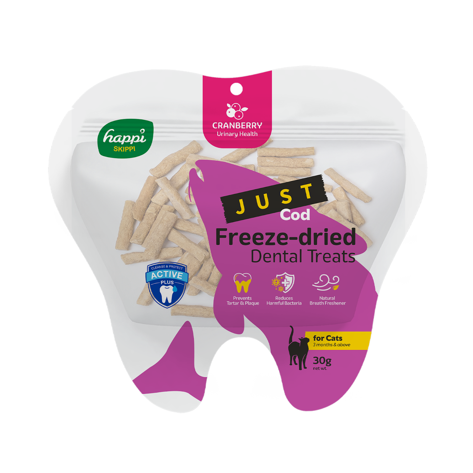 Happi Skippi Just Freeze-Dried Dental Treats for Cats (Cod & Cranberry)