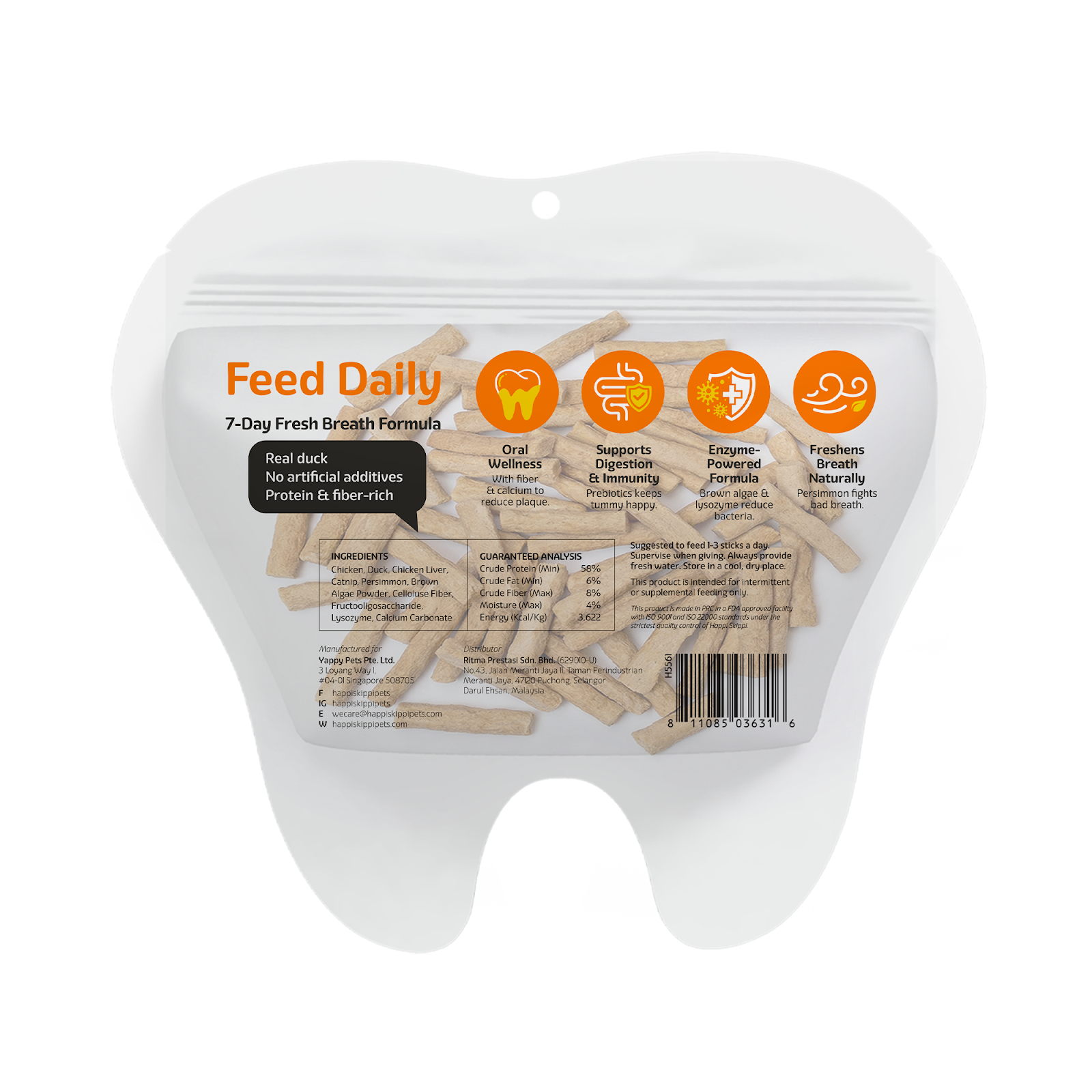 Happi Skippi Just Freeze-Dried Dental Treats for Cats (Duck & Catnip)
