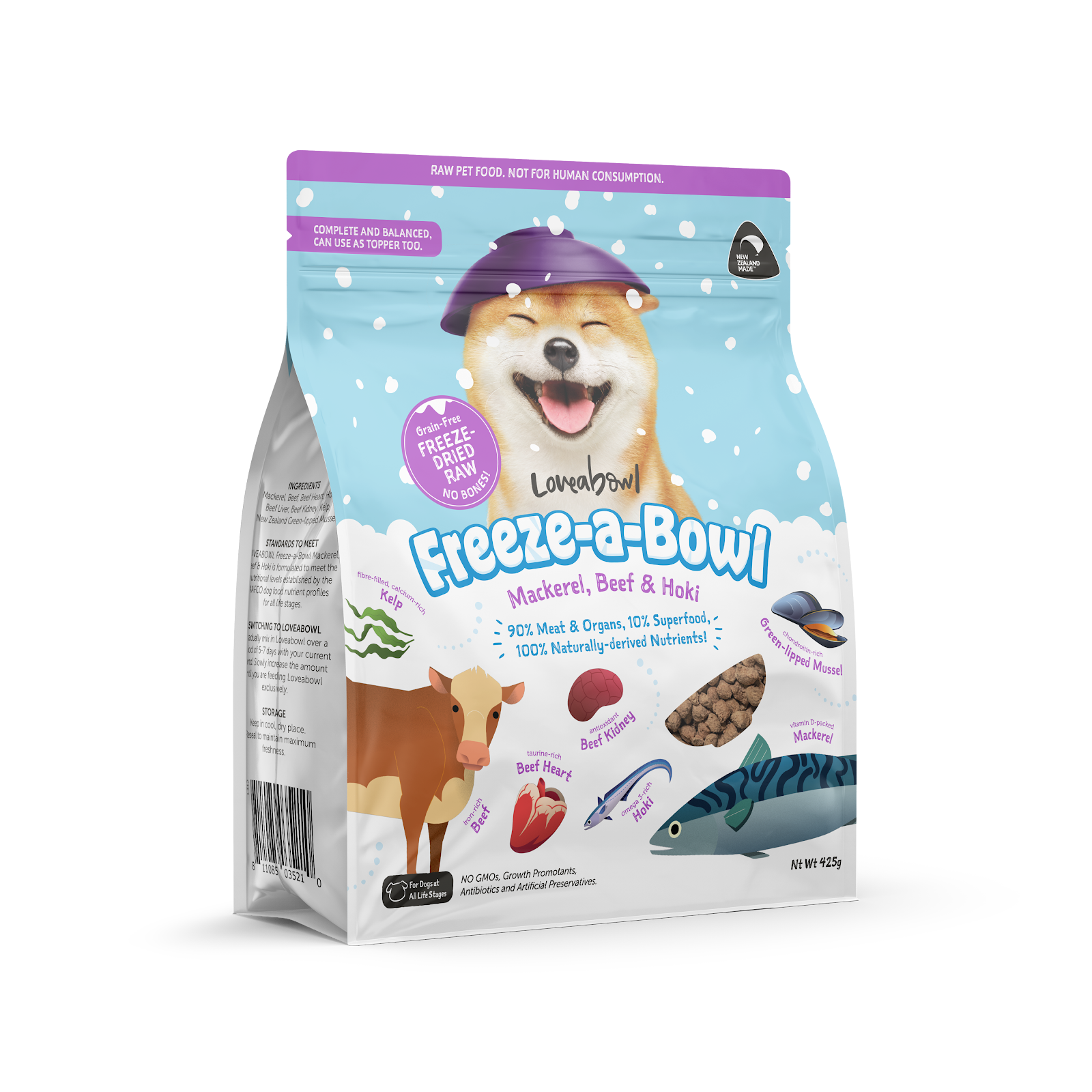 Loveabowl Freeze-a-Bowl Freeze-Dried Raw Dog Food | Mackerel, Beef & Hoki