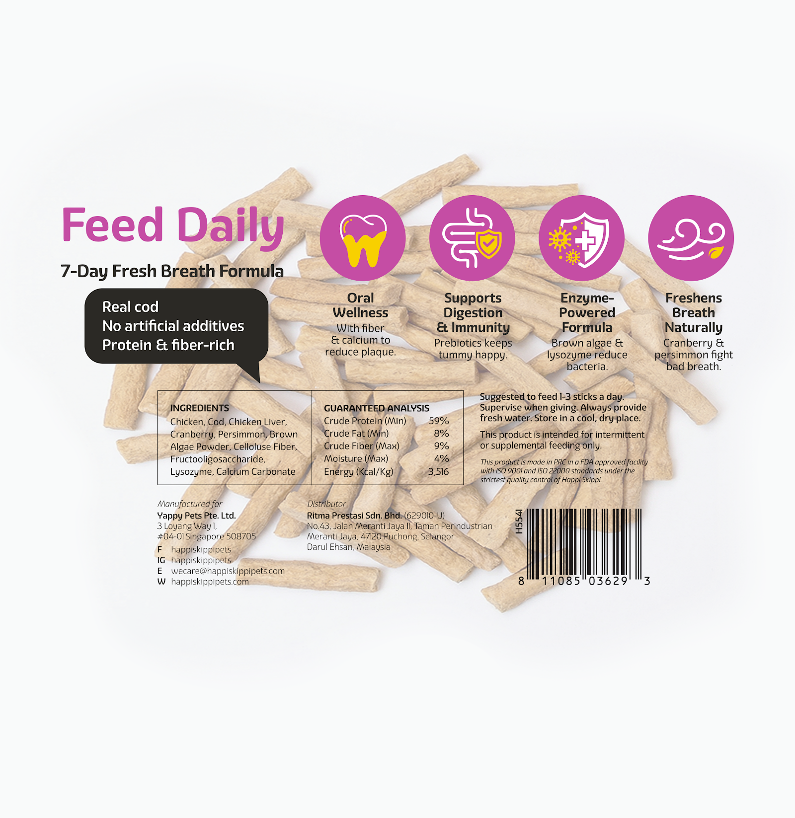 Happi Skippi Just Freeze-Dried Dental Treats for Cats (Cod & Cranberry)