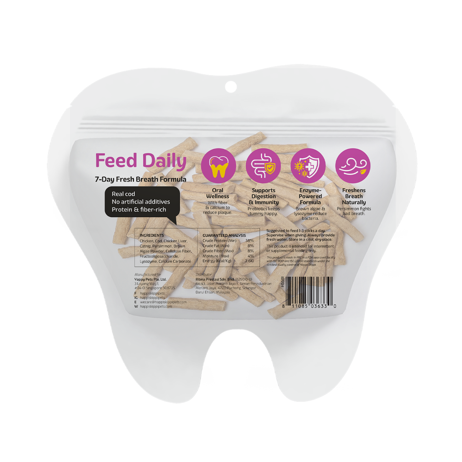 Happi Skippi Just Freeze-Dried Dental Treats for Cats (Cod & Catnip)