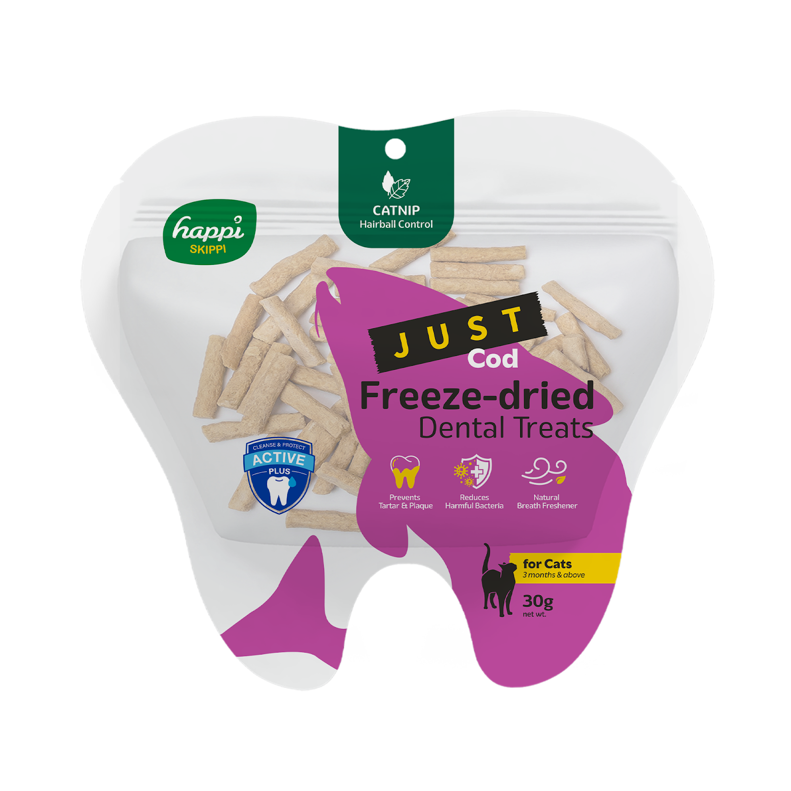 Happi Skippi Just Freeze-Dried Dental Treats for Cats (Cod & Catnip)