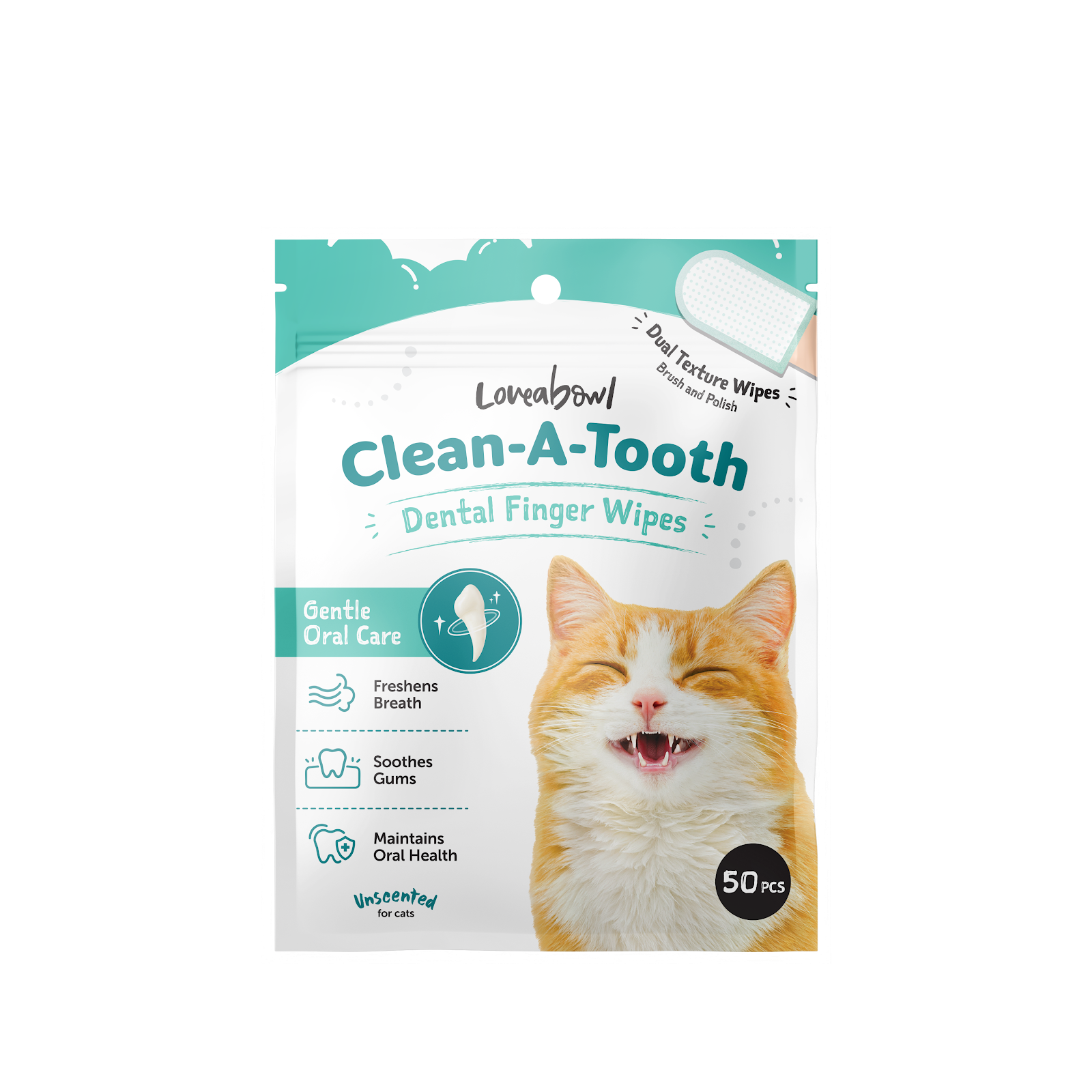 Loveabowl Clean-A-Tooth Dental Finger Wipes for Cats | 50pc Dual-Texture