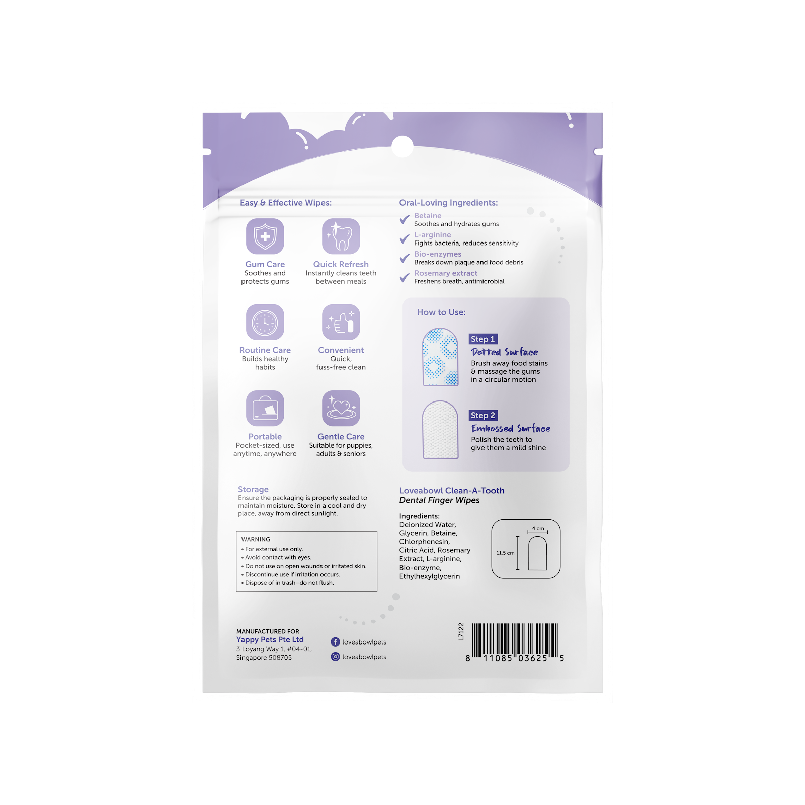 Loveabowl Clean-A-Tooth Dental Finger Wipes for Dogs | 50pc Dual-Texture