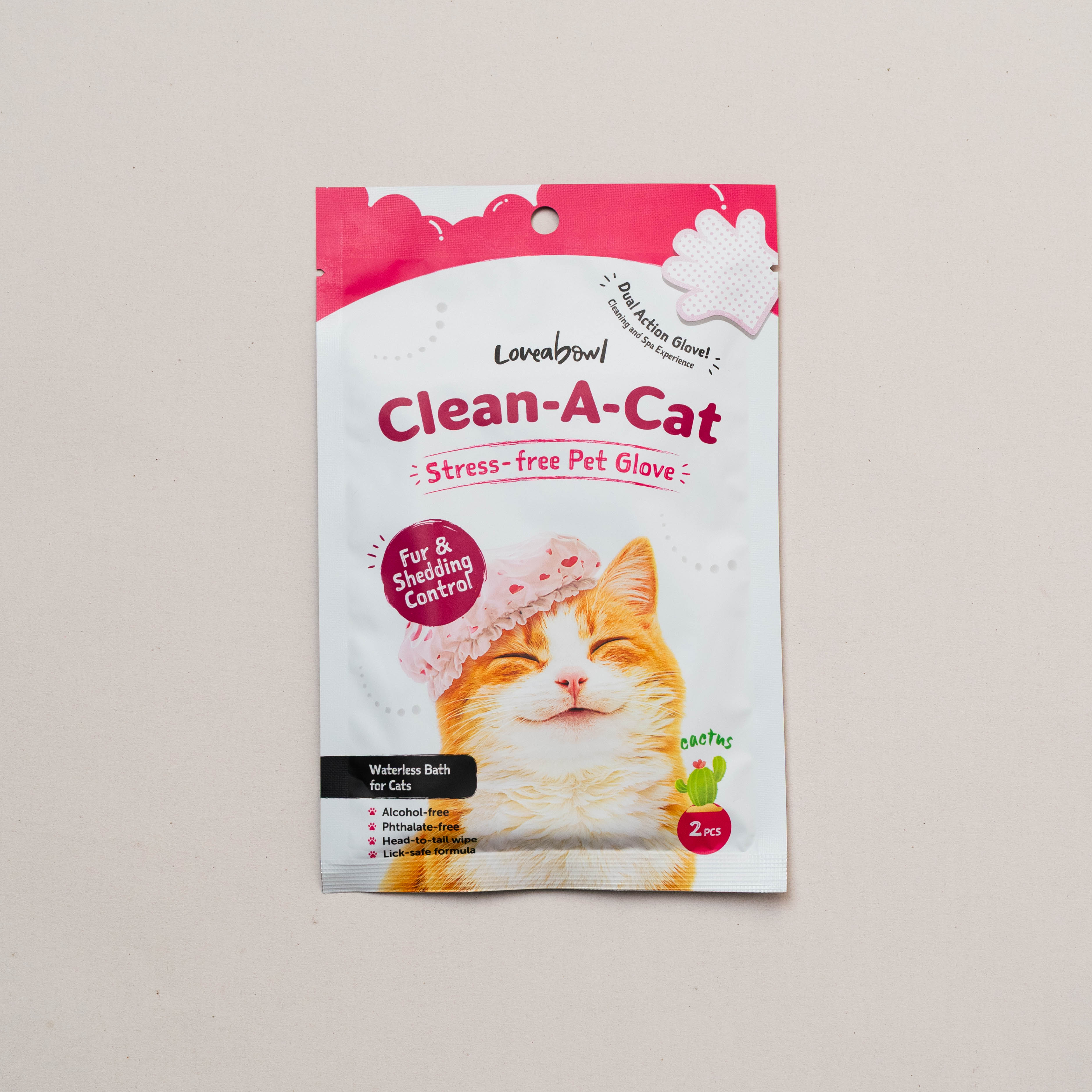 Loveabowl Clean-A-Cat Stress-free Pet Gloves Cactus