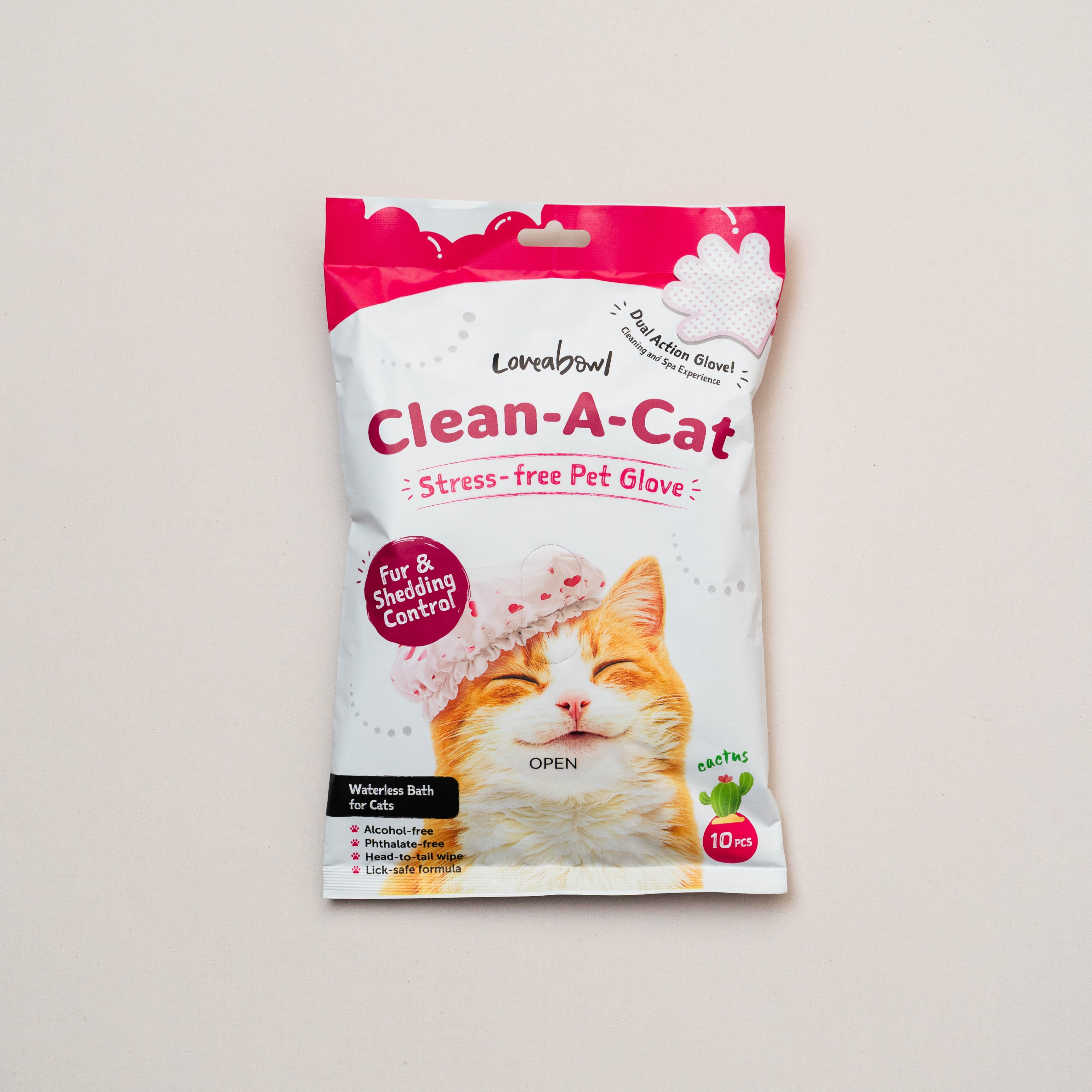 Loveabowl Clean-A-Cat Stress-free Pet Gloves Cactus