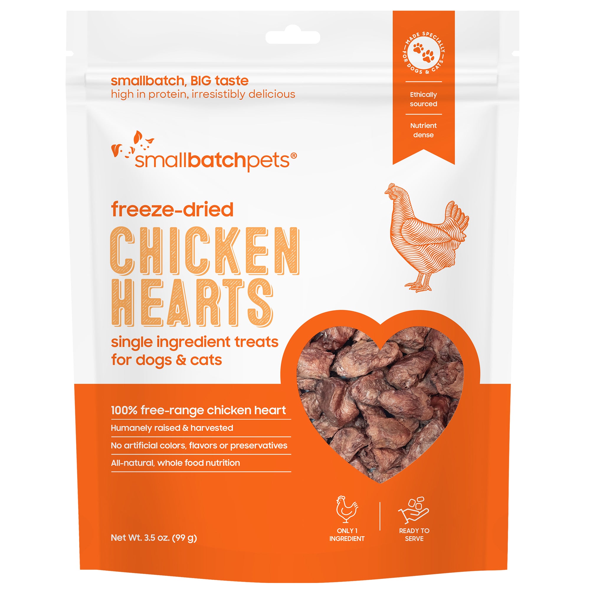 Smallbatch Freeze-Dried Chicken Heart Treats for Dogs and Cats