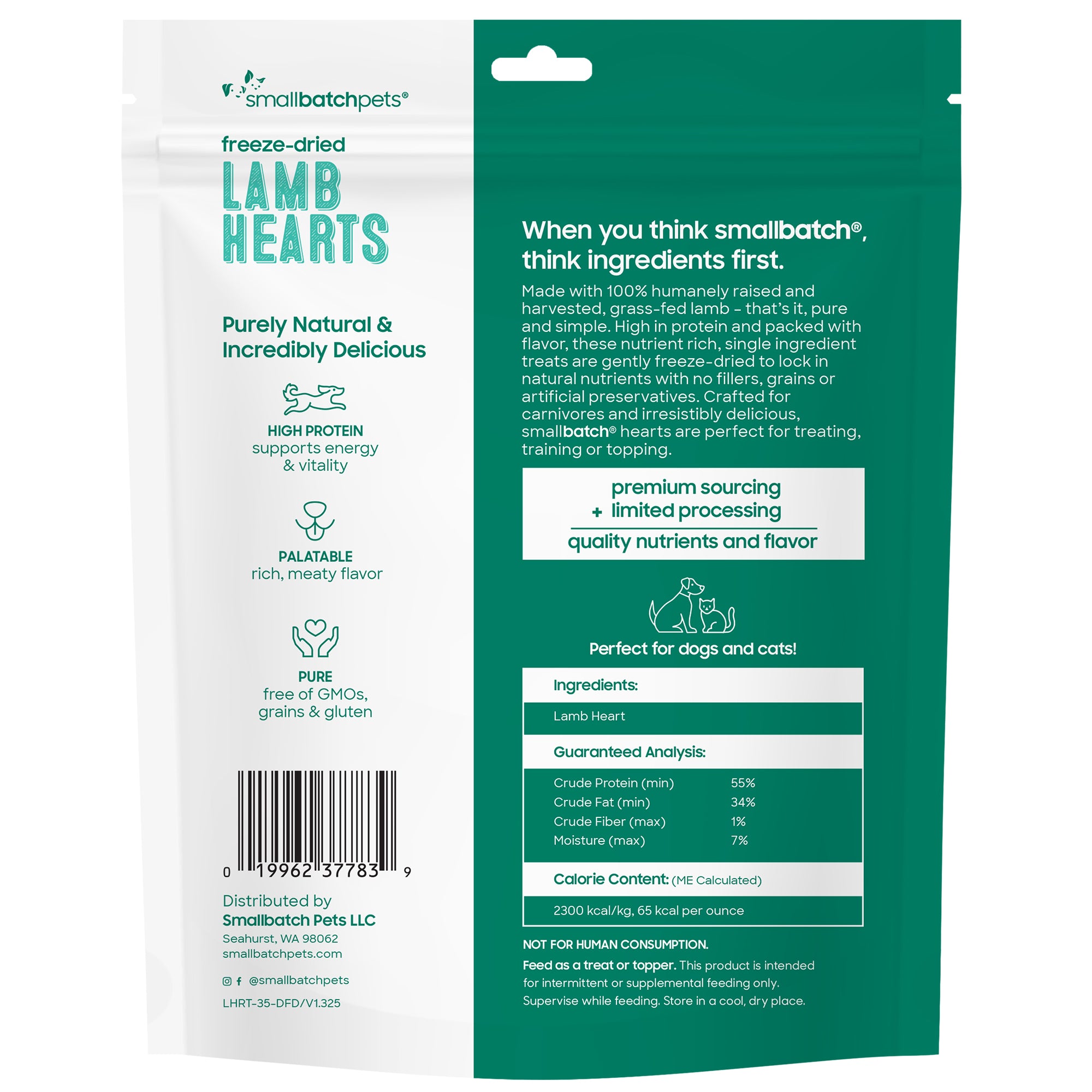 Smallbatch Freeze-Dried Lamb Heart Treats for Dogs and Cats
