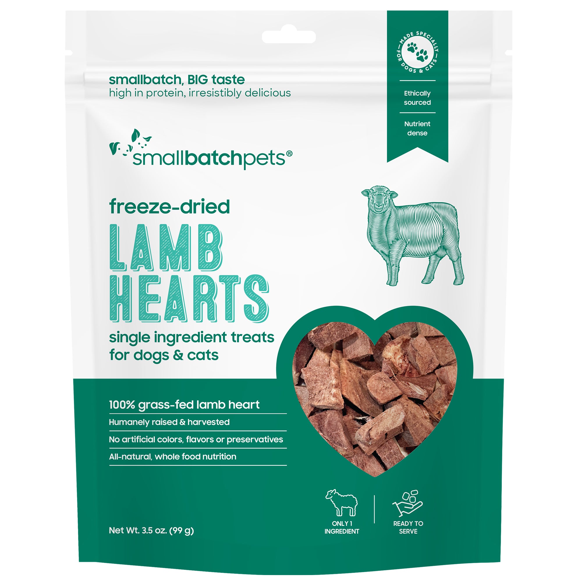 Smallbatch Freeze-Dried Lamb Heart Treats for Dogs and Cats