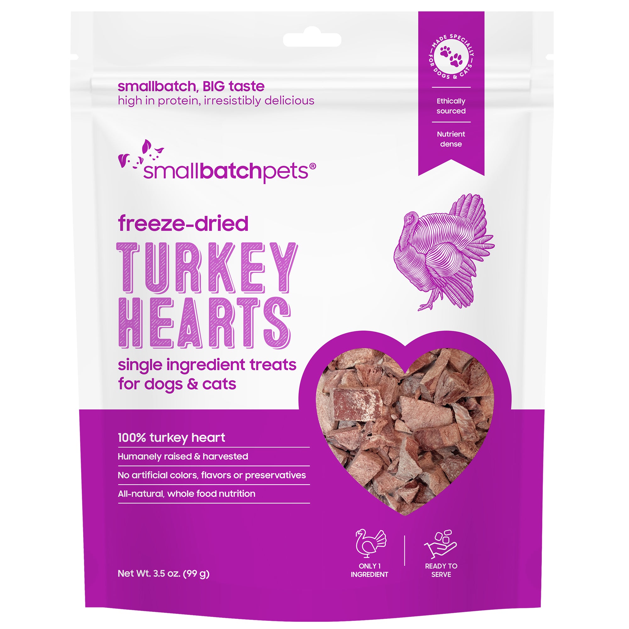 Smallbatch Freeze-Dried Turkey Heart Treats for Dogs and Cats