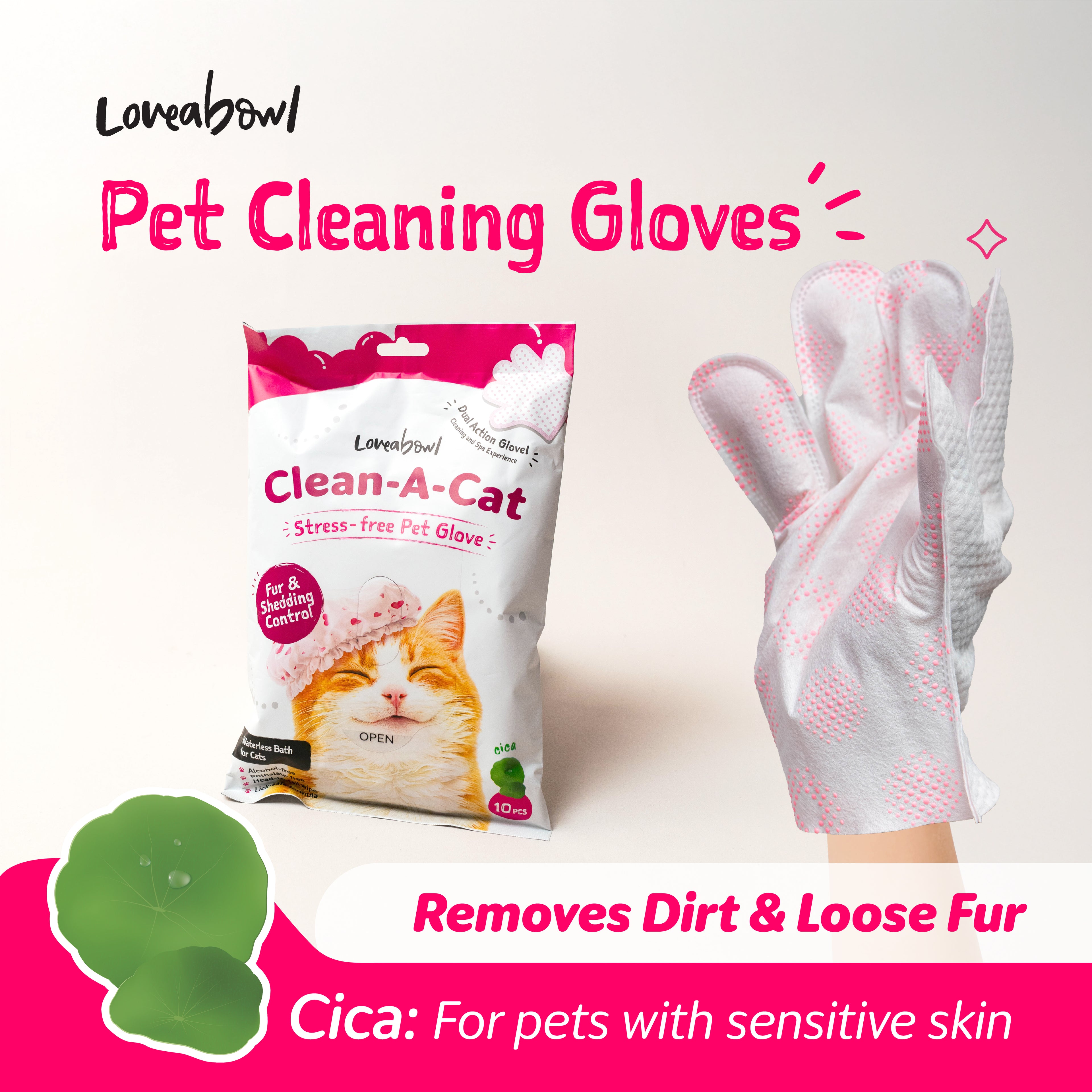 Loveabowl Clean-A-Cat Stress-free Pet Gloves Cica
