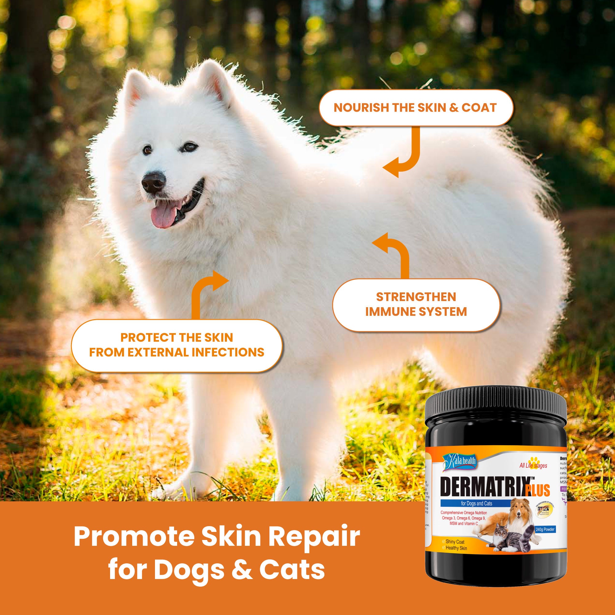 Kala Health DERMATRIX® Plus 240g Skin & Coat Supplement