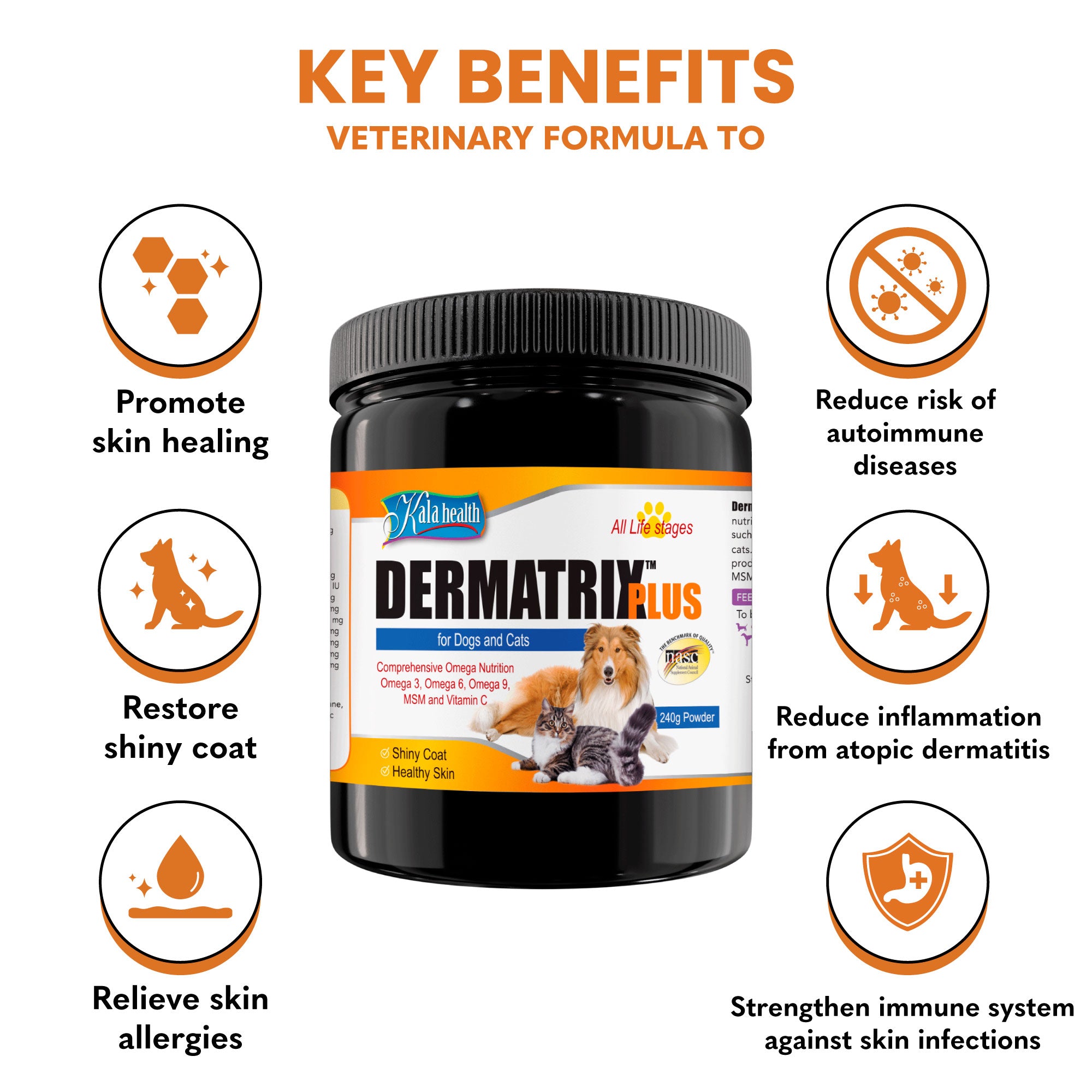 Kala Health DERMATRIX® Plus 240g Skin & Coat Supplement