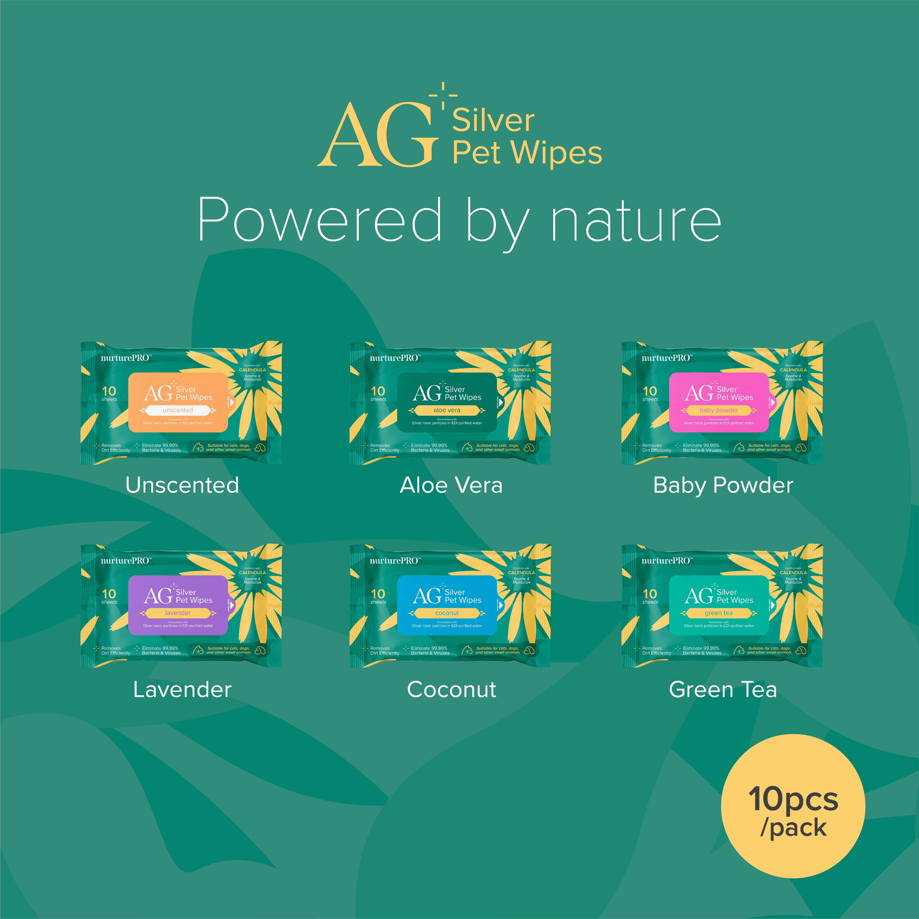 NurturePro AG+ Silver Pet Wet Wipes - 10 Sheets